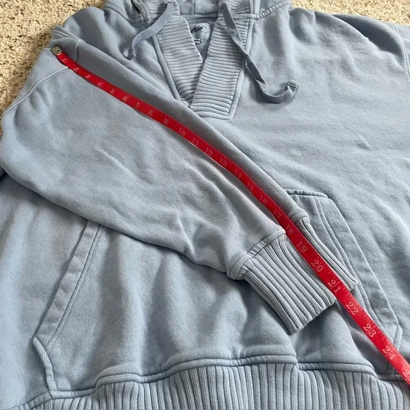 Aerie Soft Blue Knit Hoodie V-Neck Oversized - Picture 11 of 11